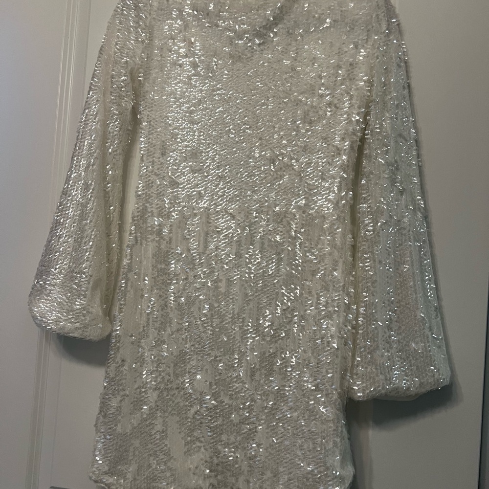 Sequin Long Sleeve white bridal Dress